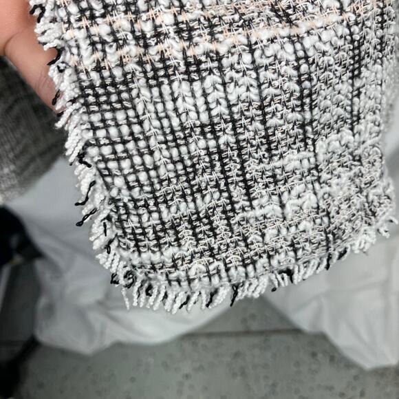 Max Studio 1X Open Front Bouclé Knit Blazer Jacket Tweed Fringe Edge Plaid - Picture 10 of 15